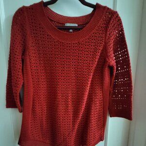 Laura Boho 3/4 Sleeve Crochet Knit Pullover Sweater - M